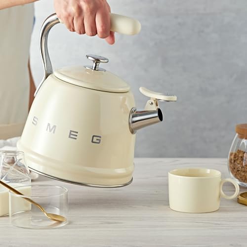 SMEG Stovetop Whistling Kettle – 50s Retro Style, 2.3 Liter (10 Cup / 2.4 Quart) Stainless Steel Tea Kettle with Iconic Design & Whistle – Premium Kitchen Statement Piece-Cream - Image 2