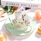 KAMMAK Tea Cups Set of 2,Ceramic Floral Pattern Demitasse Cup - Image 4