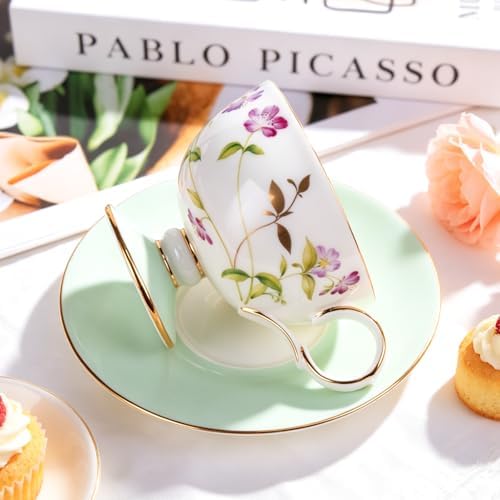 KAMMAK Tea Cups Set of 2,Ceramic Floral Pattern Demitasse Cup - Image 4