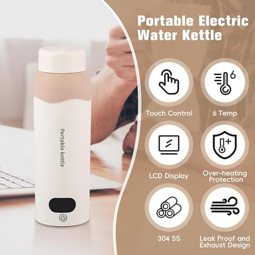 Travel Electric Kettle Small 304 Stainless Steel Portable Kettle with Automatic Shut Off & 6 Temperature Control for Coffee/Tea/Milk, 450mL Mini Hot Water Boiler - Image 2