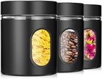 Mimorou 3 Pcs Stainless Steel Canister Set with Glass Windows Visible Storage Jars Silver Kitchen Canister Set for Pasta Flour Oat Sugar Container, Kitchen Tools, Housewarming Gifts (Black,20 oz) by Mimorou