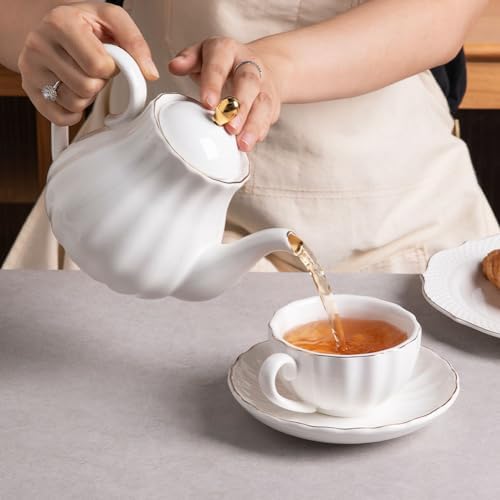 Sweejar 40FLOZ Royal Teapot with Infuser,Porcelain Tea Pot (White) - Image 6