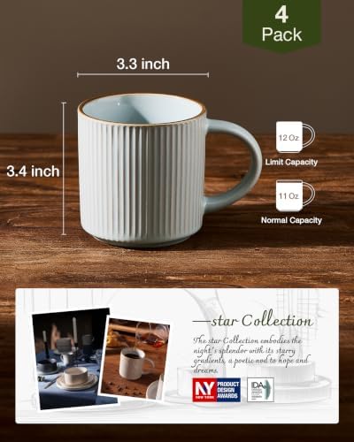 famiware Coffee Mug Set of 4, Star 12 oz Ceramic Mugs Cups Set with Handle - Image 4