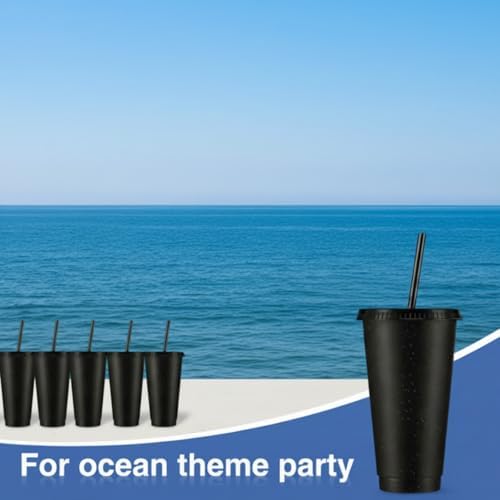 Amyhill 24 Pcs 24 oz Reusable Cups with Lids and Straws, Black - Image 5