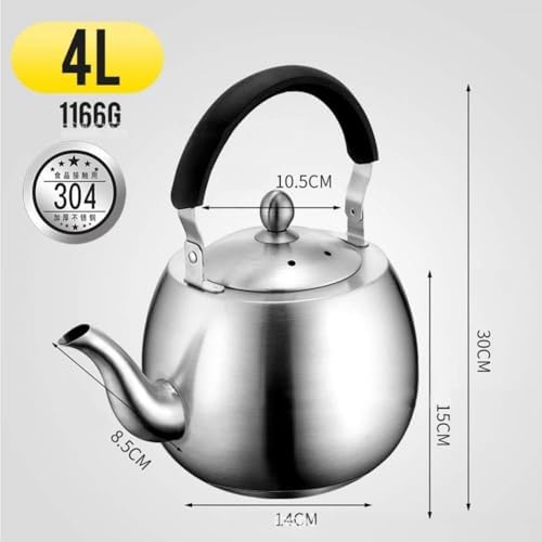 304 Stainless Steel Whistling Tea Kettle with Ergonomic Bakelite Handle Tea Pot Suitable for All Stovetop Kettle Teapot Silver - Image 2