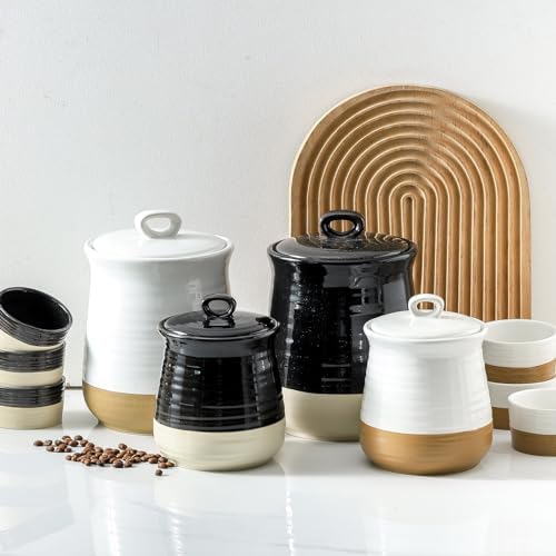 Ceramic Food Storage Jar,Coffee Canister for Countertop with Lids Airtight,Large Flour,Spices,Beans,Rice and Candies Containers for Kitchen and Home,Farmhouse Kitchen Decor,35 OZ Black - Image 6