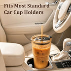 20oz Iced Coffee Cup, Ribbed Glass Tumbler with Straw and Lid - Image 5