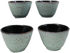 Ebros Gift Pack Of 4 Japanese Traditional Tetsubin Style Textured Surface Cast Iron Tea Cups Teacups Drinkware Tea Service Far East Decorative Accent (Seafoam Green Floral Petals) - Image 4