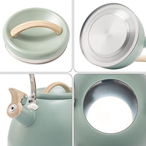 3.2 Quart Whistling Tea Kettle for Stove Top Stainless Steel Tea Pots With Wood Pattern Anti-slip Handle, Green… - Image 4