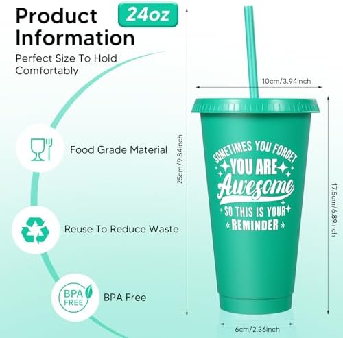 24 Pack Plastic Tumblers with Lids and Straws, Sometime You Forget You Are Awesome Gifts Reusable Cups with Lids Colorful Cups for Party, Iced Coffee Cup Bulk Tumbler (24 oz, Stylish Colors Printed) - Image 2