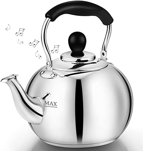 Stovetop Tea Kettle with Whistle - 2.0 Quart 18/8 Stainless Steel Tea Pot for Gas Stove & Electric Coil Stovetop, Food-Safe, Easy-Pour Spout, Mirror Polished Classic Water Kettle by DclobTop