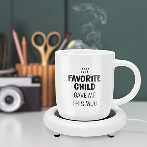 Coffee Mug with Electric Warmer, Gift for Mom or Dad with Heated Base - Great for Coffee Lover Parent, Mothers Day, Birthday, Christmas, My Favorite Child Gave Me This Mug (12oz) Gift Boxed - Image 3