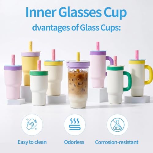 2-in-1 Insulated Tumbler for Coffee & Drinks 30oz Detachable Glass & Stainless Steel Double Wall with Straw & Lid Cap Leak-Proof Travel Mug Fits Car Cup Holder BPA-Free Thermos Sharing - Image 2
