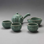 Korean Style Celadon Porcelain Pumpkin Bird Cloud Design Tea Ceremony Complete Service Gift Set Ceramic Pottery 11.8 oz (350ml) Side Handle Tea Pot Cups Teapot Pitcher Bowl for Cooling Hot Water - Image 3
