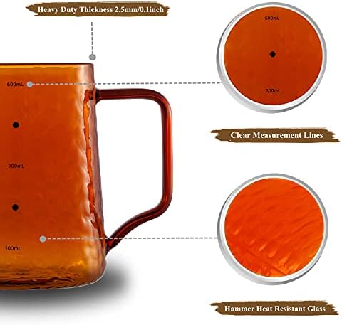 Milk Jug High Borosilicate Glass Milk Frother Jug with Measurement, 20oz/600ml Hammer Heat Resistant Glass Milk Coffee Machine Cappuccino Latte Art Steaming Pitcher Barista Microwave Safe &Stovetop - Image 3