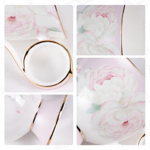 KAMMAK Tea Cups Set of 2,Ceramic Floral Pattern Demitasse Cup - Image 3