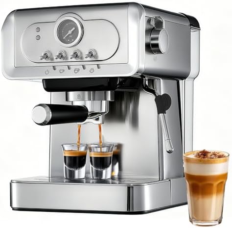 Espresso machine 20 Bar, Espresso Maker with Powerful Steam Milk Frother, Stainless Steel Coffee Machine with Fast Heating System for Latte, Cappuccino by Unknown