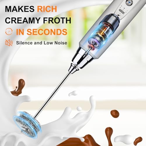 YUSWKO Handheld Milk Frother Wand for Coffee, Rechargeable Electric Whisk - Image 6