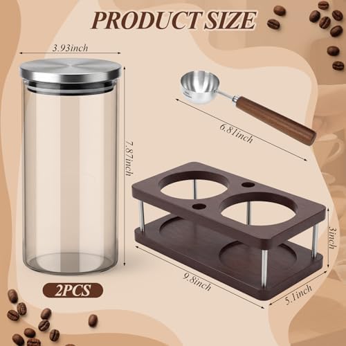 Suclain Glass Coffee Grounds Container with Shelf 2 x 44 oz Glass Coffee Bean Storage Canisters with Airtight Thread Lid and Measuring Spoon for Kitchen Sugar(Clean Style, Stainless Steel) - Image 2