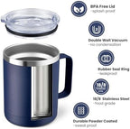 MEWAY 12oz Coffee Mug With Handle 8 Pack Bulk,Stainless Steel Insulated Travel Tumblers With Sliding Lid,Double Wall Vacuum Camping Cup for Hot & Cold Drinks Tea (Navy,Set of 8) - Image 2