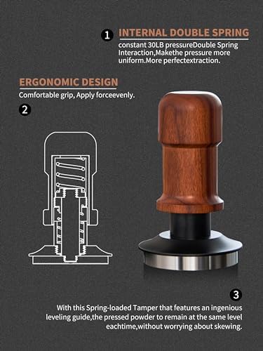 53.3mm Espresso Tamper,Premium Barista Coffee Tamper with Constant 30lb Calibrated Spring Loaded,Stainless Steel Base and Mahogany Hand,Fits for All 53mm54mm Portafilters,Espresso Accessories - Image 6