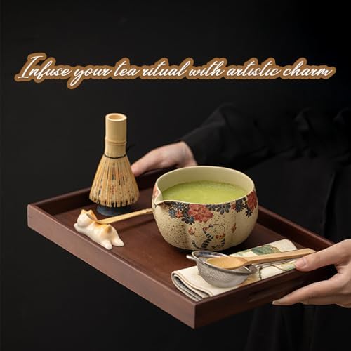 8-Piece Matcha Whisk Set - Matcha Bowl Set with Cat Pattern, Hand-Painted Cat and Floral Japanese Tea Kit, Ideal Gift for Birthdays, Christmas and Valentine Day, Flint Red Porcelain - Image 2