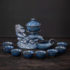 Ceramic Teapot with Infuser Semi Automatic Tea Set Magic Teapot with 8 cups Gradient Color (Blue Dragon- B) by zurucily