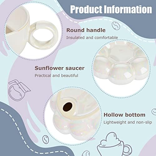 2 Pieces 7oz Ceramic Coffee Mug with Cloud Coaster and Spoon, Sunflower - Image 3