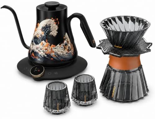 Cocinare Wave Gooseneck Electric Kettle & Pour Over Coffee Set, ±0.5°F Temperature Control, 1500W 0.9L Kettle, Coffee Dripper, 550 ml / 18.6 oz Server & 2 Tasting Cups by Cocinare