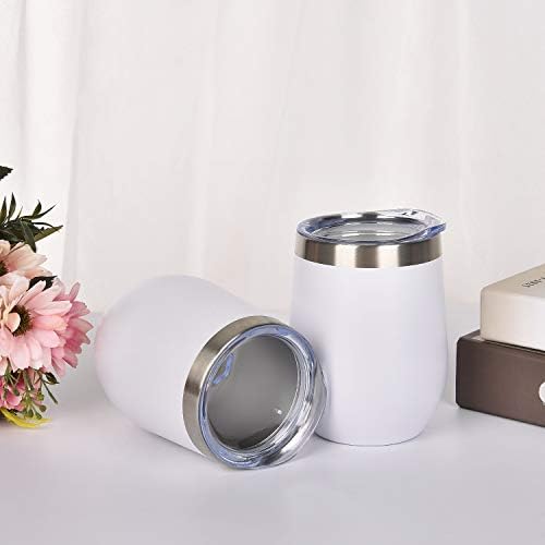 6 Pack Stainless Steel Wine Tumblers, 12Oz Insulated Wine Tumbler, Double Wall Insulated Wine Glass, Stainless Steel Stemless Wine Cups with Lids for Coffee, Wine, Cocktails, Champaign, White - Image 3