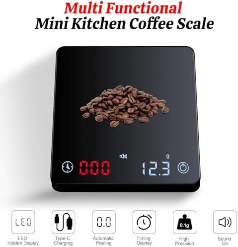 Digital Coffee Scale with Timer, 2kg/0.1g High-Precision Espresso Scale, Portable Rechargeable Mini Kitchen Scale with LED Display, Auto Timer & USB Charging - Image 3