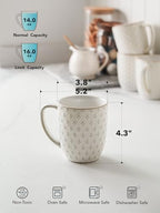 LE TAUCI Ceramic Coffee Mugs Set of 4, 16 oz, Embossed, Arctic White - Image 4