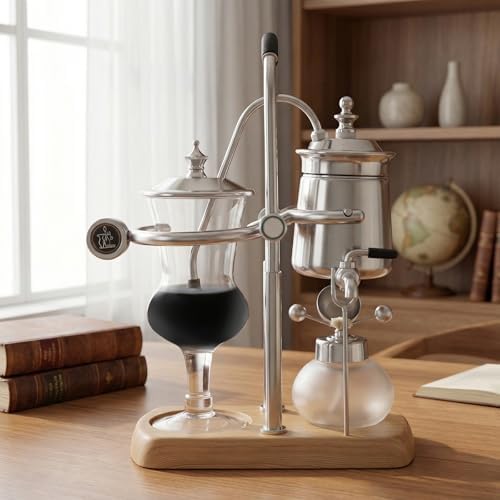 Belgian Balance Siphon Coffee Maker, Vintage Vacuum Brewer, 400ml Gold/Silver Finish Brewing System, Manual Gravity Syphon Coffee Pot for Home Kitchen - Image 7