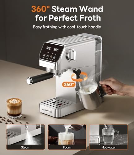 Aromaster 1400W Espresso Machine with Milk Frother, Stainless Steel - Image 6