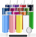 YOUKE OLA 16 Pack Skinny Tumblers 20oz Bulk Straight Stainless Steel Double Wall Vacuum Insulated Tumbler with Lid and Straw & Silicone Base for Travel, DIY, 16 Colors by YOUKEOLA