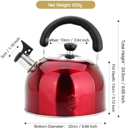 3.75 Quart/4L Whistling Tea Kettle,18/8 Stainless Steel, Red - Image 2