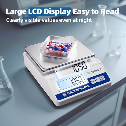 Lab Scale Gram Scale 6000gx0.01g Accuracy Laboratory Balance Scale Digital Scale Electronic Analytical Balance for Jewelry Gold Kitchen Lab, with 7 Units Conversion, 500g Weight, LCD Display - Image 5