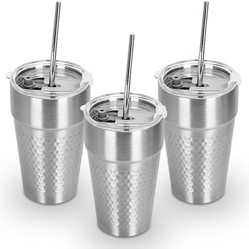 15oz Stainless Steel Tumbler with Lid and Straw for Wine, Coffee, Water by Rommeka