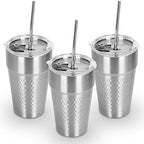 15oz Stainless Steel Tumbler with Lid and Straw for Wine, Coffee, Water by Rommeka