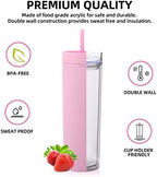 Volhoply 20oz Plastic Skinny Tumblers Bulk 10 Pack,Double Wall Tumbler with Lid and Straw,BPA Free Matte Acrylic Iced Coffee Cups with Straw,Reusable Travel Cute Mug for Party,DIY Gift(Pink, 10 Set) - Image 2