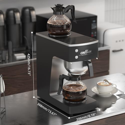 crosson 12 Cup Commercial Drip Coffee Brewer with Upper and Lower Warmer & 2 Glass Decanter,Pour Over Coffee Maker with Easy Clean Fingerprint Free Housing and 304 Stainless Steel Funnel - Image 5