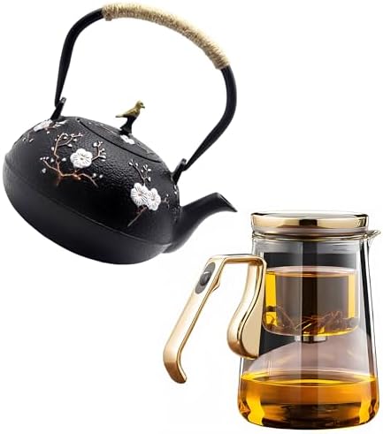 Magnetic Glass Teapot Set with 40.6oz Cast Iron Kettle for Stovetop, 25.4oz Small Enchanted Brewing Tea Pot, Witchcraft Magic Borosilicate Tea Set with Strainer for Loose Leaf by YJX