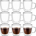 Gerrii Espresso Cups Double Walled Espresso Shot Glass with Handle Cups Insulated Clear Small Shot Glasses for Cappuccino Latte Hot Beverage (12 oz,Flat Bottom,8 Pcs) by Gerrii