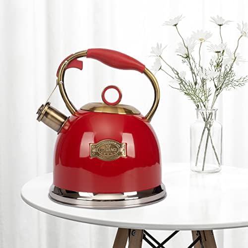 Tea Kettle, Stovetop Whistling Teapot, Stainless Steel, Red, 3.0-Quart - Image 3