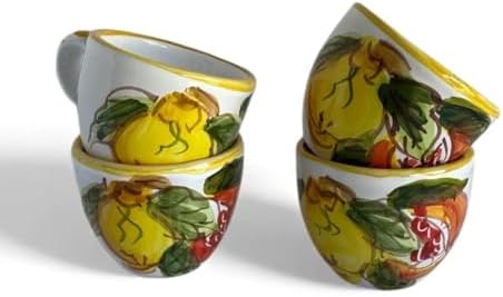 Hand Painted Italian Ceramic Espresso Cups Set of 4, 2 oz Lemon & Pomegranate Demitasse Cups, Made in Italy, Lead-Free, Dishwasher & Microwave Safe - Image 3