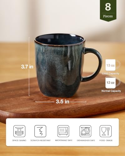 famiware Coffee Mugs Set of 8, Ocean Square 13oz Coffee Cup Set with Handle - Image 4