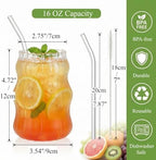 Tebery 4 Pack Cute Drinking Glasses, 16 Oz Ribbed Iced Coffee Cup Tumbler with Straws, Aesthetic Vintage Water Glassware Mug for Cocktail Smoothie Juice Beverage Milk Tea - Image 2