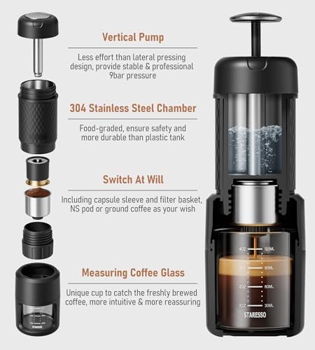 STARESSO Classic Manual Espresso Maker, 2 IN 1 Travel Coffee Machine - Image 4