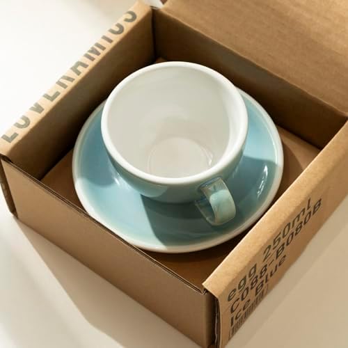 Loveramics Coffee Cup Ceramic, 8 oz Latte Art Cup with Saucer for Cappuccino, Tea, Espresso, Thick - walled stoneware Cappuccino mug Set for Cafe and Barista - Potters Colours (Ice Blue, 8OZ) - Image 6