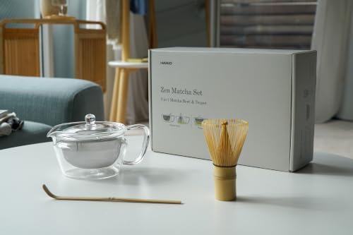 HARIO Zen Matcha Set – Heatproof Glass Teapot with Strainer, Bamboo Whisk (Chasen) & Bamboo Scoop (Chashaku), 2-in-1 Kit for Matcha & Japanese Tea, Modern Ceremony Set for Home Brewing, 450mL, MACZ-3 - Image 2